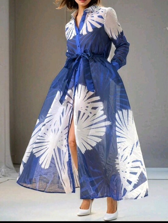 GLAMCO Dresses & Skirts - Women's Blue & White Bold Abstract Print Maxi Dress -